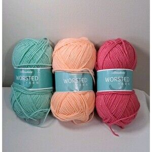 Herrschners Worsted Yarn Lot of 3 Skeins Pastels : Raspberry, Peachy, Aquamarine
